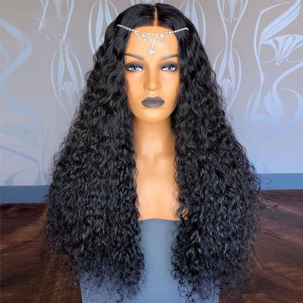 

brazilian natural color remy hair 180 density water wave human hair wigs for black women deep part 13x6 lace front curly wigs, Black;brown