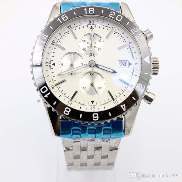 

4 color men's fstainless steel ashion 46mm ceramics quartz chronograph aviation flight chronograph series y2431012.be10.443a, Slivery;brown