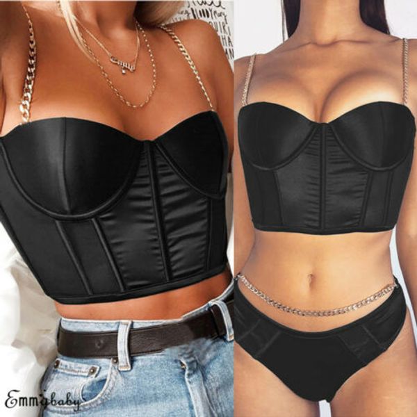 

women chain strap tank bustier bra vest crop bralette t shirt camis, White