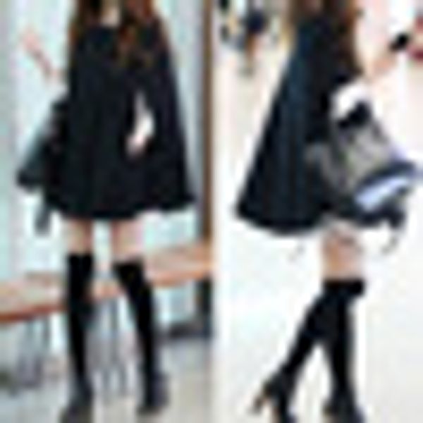

new fashion womens black batwing cape wool poncho jacket coat autumn winter warm