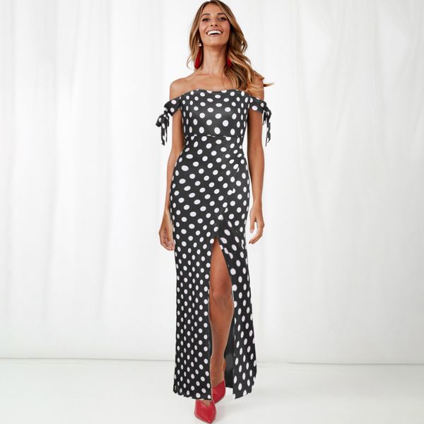 

womens designer dress summer polka dot skirt slim tube shoulder print dress, Black;gray