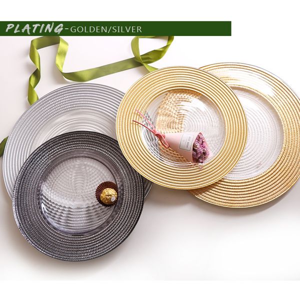 

wedding candy plates fruit dishes 8 inch round golden/silver glass charger pates glass plate for wedding table decoration dhl ing