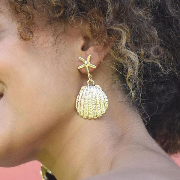 

2019 women fashion starfish seashell alloy pendant stud earrings party jewelry gift, Silver