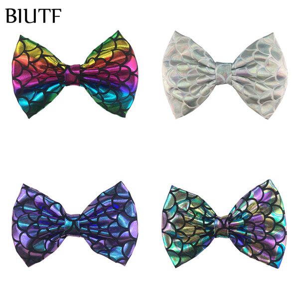 

wholesale 300pcs/lot 5'' large soft metallic mermaid hair bow fish scale bow no clip girl headband hiarpin accessories hdj155, Slivery;white