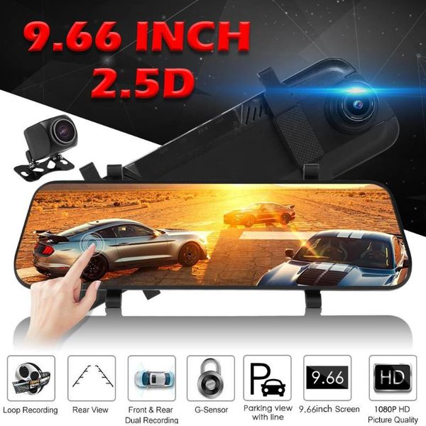 

v96a 9.66 inch car rearview mirror dvr camera full-screen rearview screen cyclic video track playback fhd 1080p dash camera car dvr