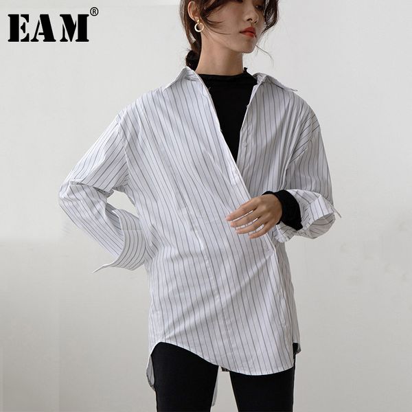 

women's blouses & shirts [eam] women white striped split big size blouse lapel long sleeve loose fit shirt fashion tide spring autumn 2