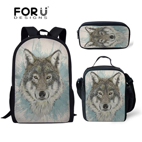 

forudesigns 3pcs/set children primary school bags for kids boys wolf 3d printing shoulder backpack teenagers schoolbag book bags