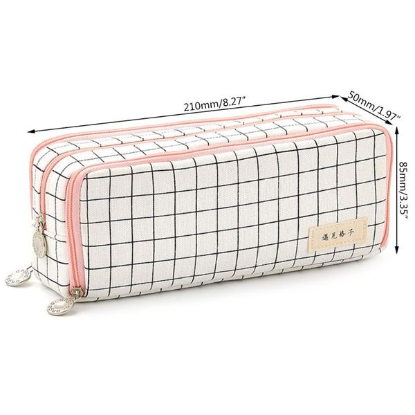

girls pencil case large capacity durable stationery box check pattern school
