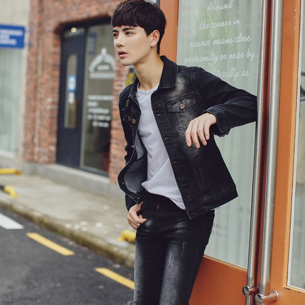 

new spring and autumn denim suit men's korean trend casual wear men's two piece retro one suit, Black;brown