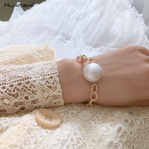 

huanzhi 2019 new big pearl transparent skull pendant beads gold metal chain bracelet jewelry bangle for women girls party, Black