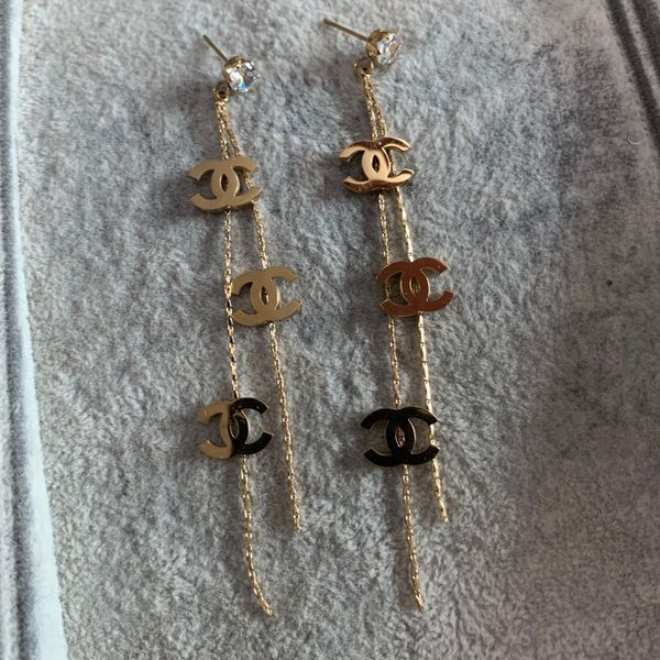 

2020 trendy titanium teel ilver ro e gold plated extra long ta el letter chain dangle earring wedding jewelry girl women friend hip