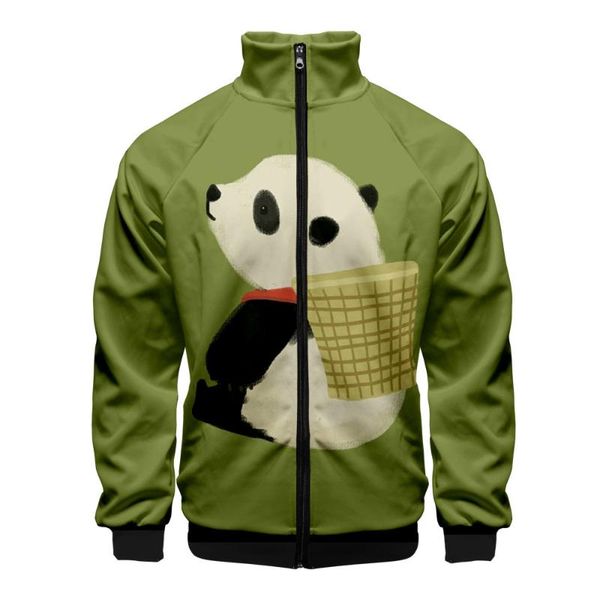 

animal panda 3d printed men's jacket slim stand collar zipper jacket male tracksuits streetwear hip hop hoodie sportswear, Black;brown