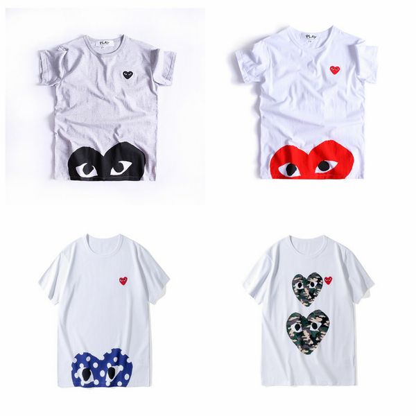 

cdg play men designers t shirt commes blue new cdg embroidered double heart short sleeve t-shirts embroidery red heart tee, Black;blue