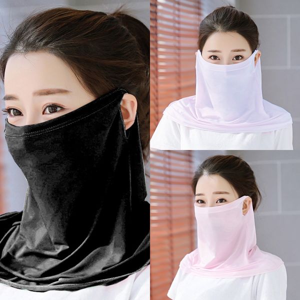 

pgj8p shipping women mask face windproof 16 styles silk chiffon handkerchief outdoor scarf half face dust-proof sunshade masks scarf, Black
