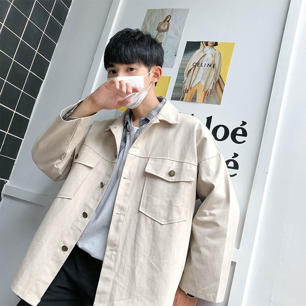 

hong kong style autumn new style coat men korean-style loose tooling jacket youth students washing handsome chic, Black;brown