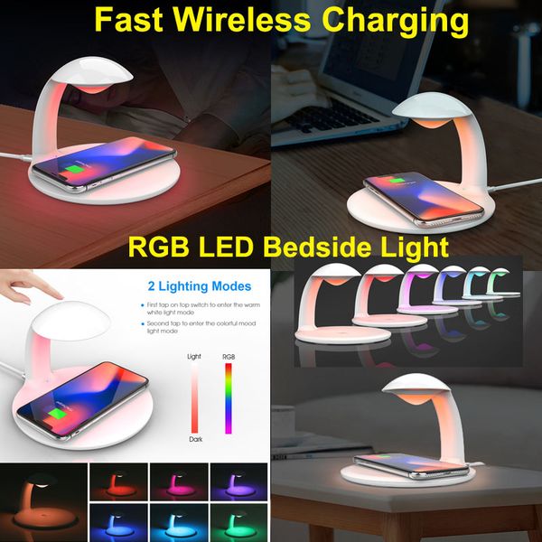 

new qi wireless charger fast charging pad for iphone xr/max/xs/x/8/8p/huawei/samsung charging pad with touch control rgb led bedside lights