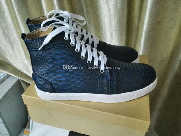 

2017 new designer high blue black snakeskin red bottom sneakers casual shoes luxury python skate shoes for mens womens