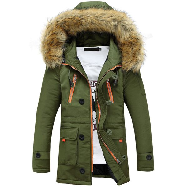 

winter men's long parkas thick hooded fur collar coats men overcoats casual windbreaker quilted jackets male brand clothing, Tan;black