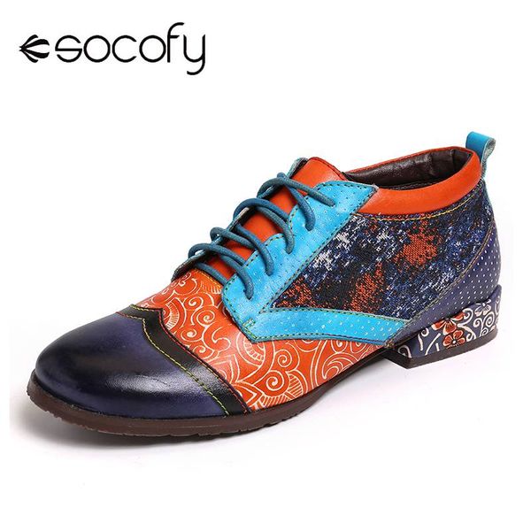 

socofy bohemian pattern spots colorful stitching genuine leather flat shoes elegant ladies shoes women botines mujer 2019, Black