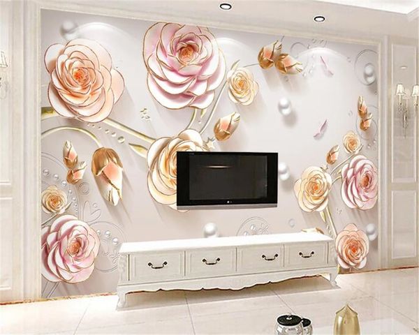

3d flower wallpaper jewelry relief simple fashion flower background wall decoration painting silk mural wallpaper