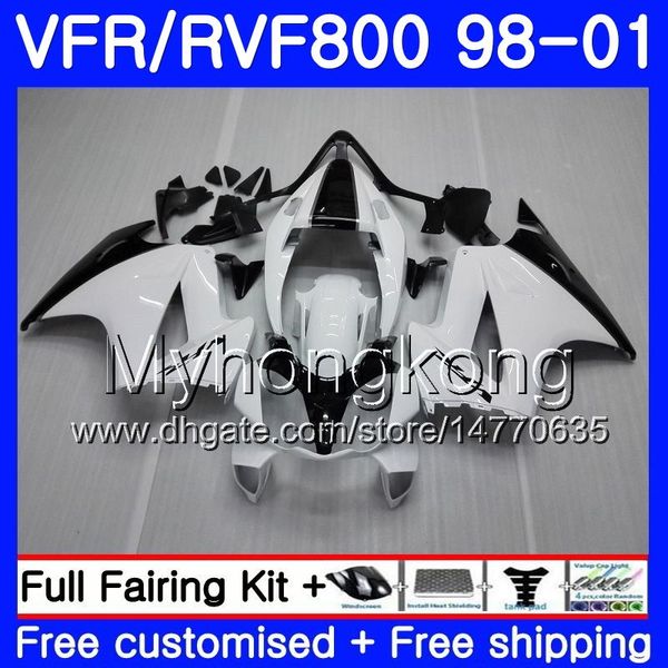 Corpo para HONDA Interceptor VFR800R VFR800RR 98 99 00 01 259HM.18 VFR800 VFR 800RR VFR 800 RR Branco preto quente 1998 1999 2000 2001 kit de Carenagem