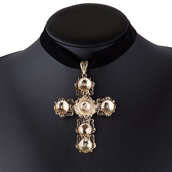 

crystal fashion cross pendant gothic black velvet choker collar elegant necklace, Silver
