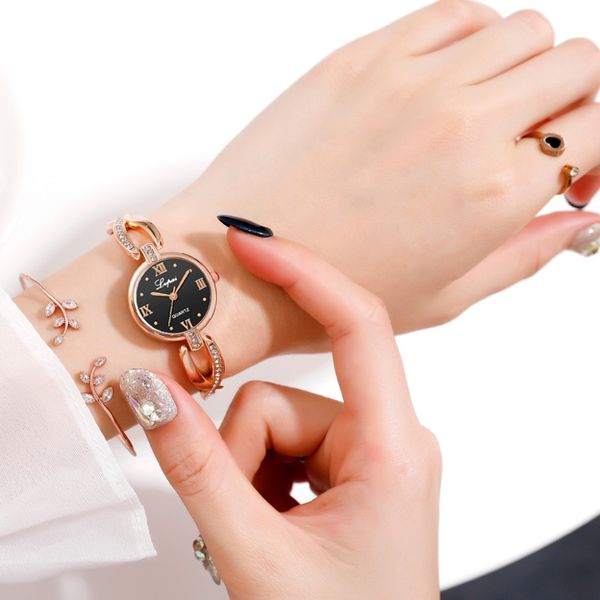 

women watches fashion lvpai temperament bracelet watch exquisite rhinestone small dial quartz wristwatch clock montre femme 2019, Slivery;brown