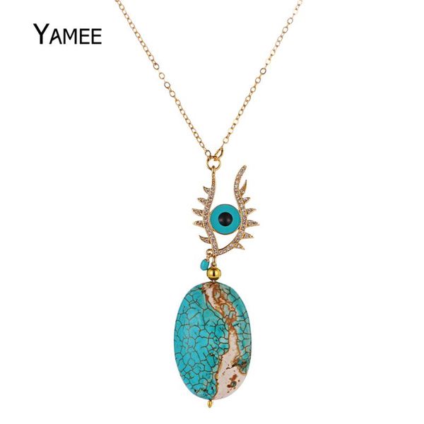 

unique evil eye pendant necklace blue green natural stone turquoises long necklace fashion gold chain necklace for women jewelry mmkpa, Silver