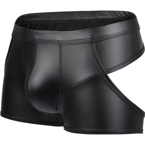 

neiyiku imitation leather underwear men's boxer pants low waist patent leather underwear hollow stage, Black;white