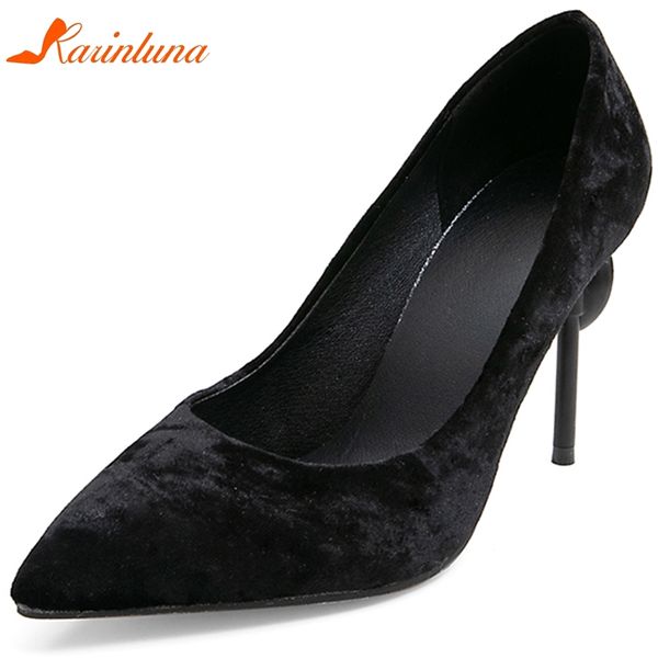 

karinluna new wholesale thin high heels plus size 45 women shoes woman slip on pointed toe pumps female, Black