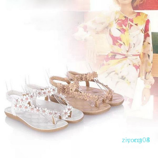 

2020 new bohemian beach women sandals summer style peep toe flower shoes flat shoes woman flip flops z08, Black
