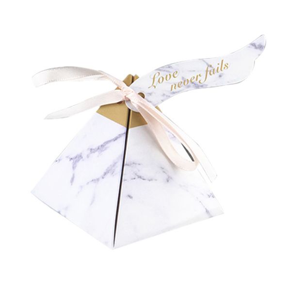

100pcs ribbons tags festive european tower bridal shower marble look supplies table decorations wedding candy gift box triangle