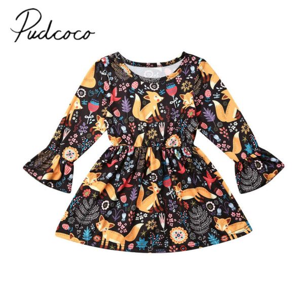 

2019 baby spring autumn clothing toddler kids baby girl dress flared long sleeve floral tutu dress animals clothes set 1-6t, Red;yellow