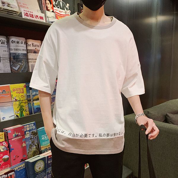 

have quality inspection report] summer men contrast color printing short-sleeved t-shirt half sleeve men's s392p, White;black