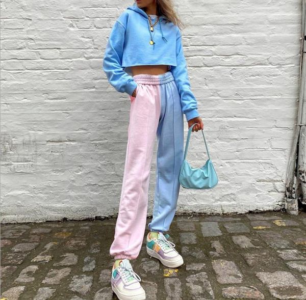 

womens patchwork colors designer pants high waist casual pants loose fashion pencil pants women clothes, Black;white