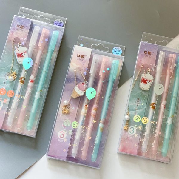 

3 pcs/pack cool cute with bookmark black gel pen ink pen promotional gift stationery school & office supply