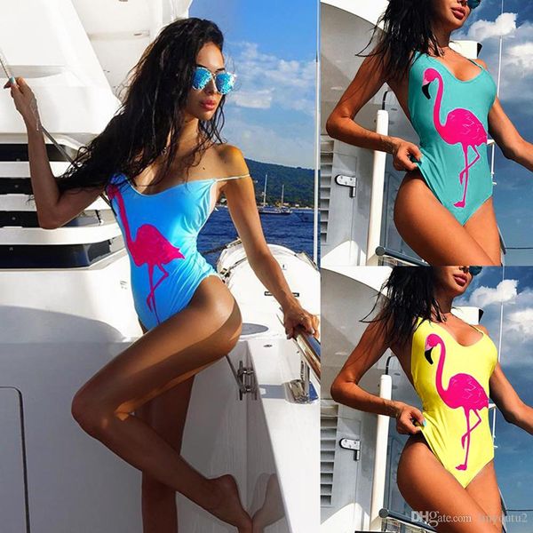 

2019 фламинго бикини женщины one piece suit печати купальный костюм женский без бретелек бикини дамы купальник бандо summer, White;black
