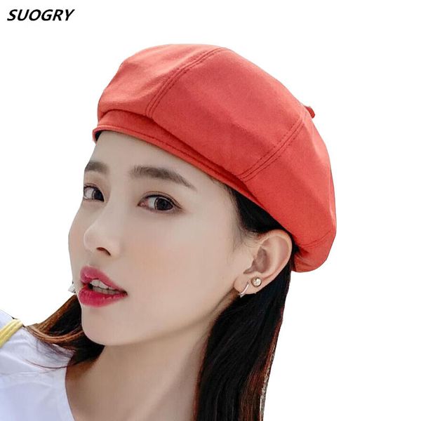 

suogry berets beret hat women spring summer ladies solid plain women hat berets for casual vintage painter artist, Blue;gray