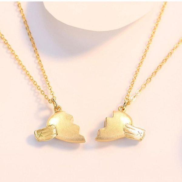 

two halves heart necklace pendant love couple jewelry for lovers girls women heart puzzle accesorios mujer a1, Silver