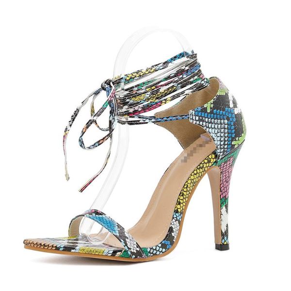 

2020 sandals black shoes for women summer heels ankle strap large size snakeskin women's beige female ladies high sizes pointed