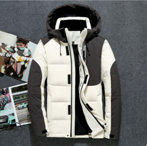 

2020 winter men's down jacket high-end casual thicken white duck down jackets men stitching warm hooded jacket, Black
