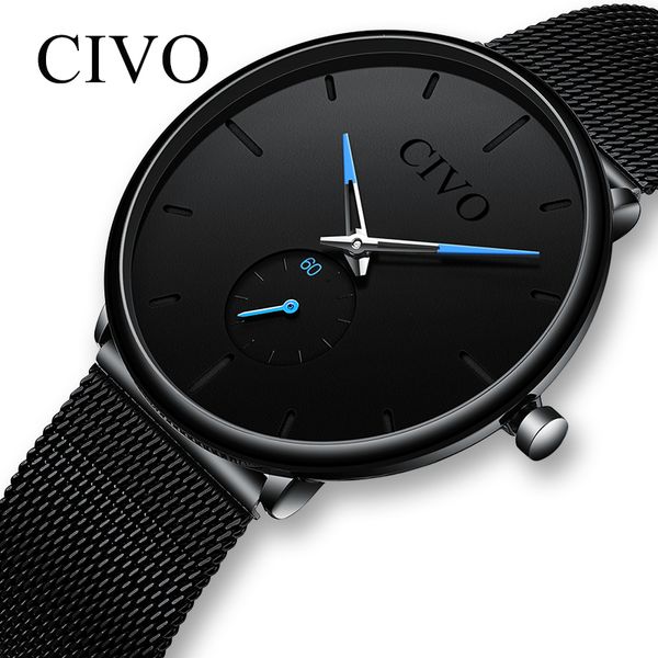 

civo fashion watch men waterproof slim mesh strap minimalist wrist watches for men quartz sports watch clock relogio masculino, Slivery;brown
