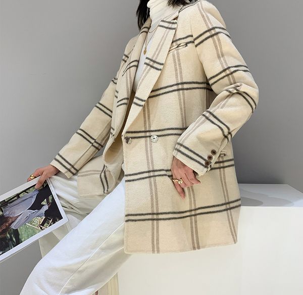 

зимние пальто женщины шерсть белый серый плед негабаритные офис элегантные костюмы шерстяной elegant верхняя одежда формальное шерстяной фли, White;black