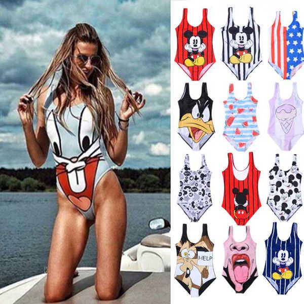 

swimsuit 2020 one piece bikini push up cartoon print one piece thong monokini string bathing suit women plus size swimwear, White;black