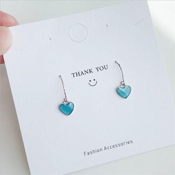 

sweet blue heart shape charm earrings 925 sterling silver drop earrings jewelry for women girls fashion ear jewelry, Golden