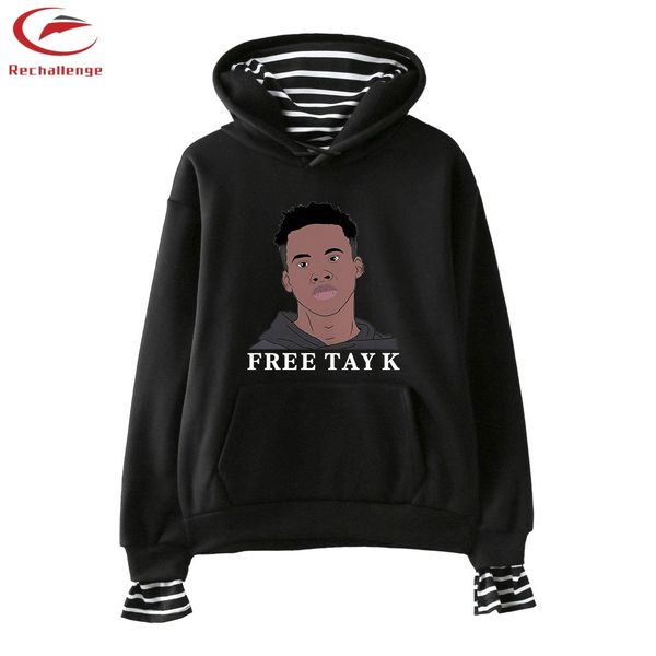 

tay-k 2019 men's cartoon sweatshirt clothes trend tay-k men's print fashion casual fake two-piece clothes, Black