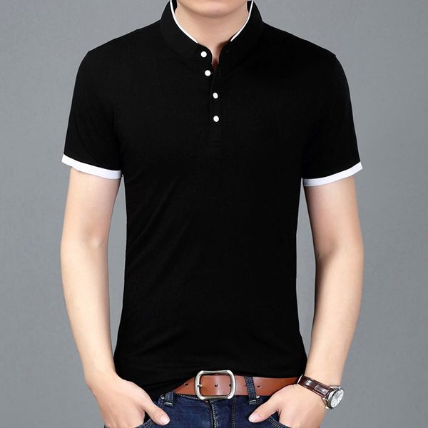 

2019 summer wear men's t-shirt men's short-sleeved t-shirt middle-aged stand collar slim fit work clothes advertising shirt popu, White;black