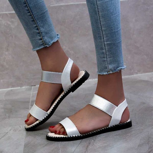 

puimentiua flat beach sandals women roman sandals pu leather summer new ladies sandal casual summer shoes woman, Black