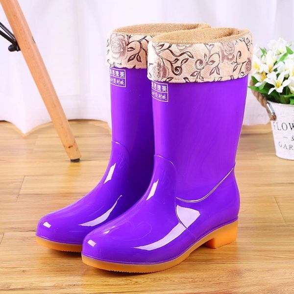 

winter fur warm women rainboots platform pvc female rainning boots slip-on mid-calf girl boots 458, Black