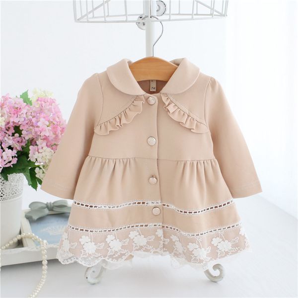 

girls trench coat spring 2018 lace kids jackets baby girls clothes fashion infant toddler jacket outwear 3 color 0-2t, Blue;gray